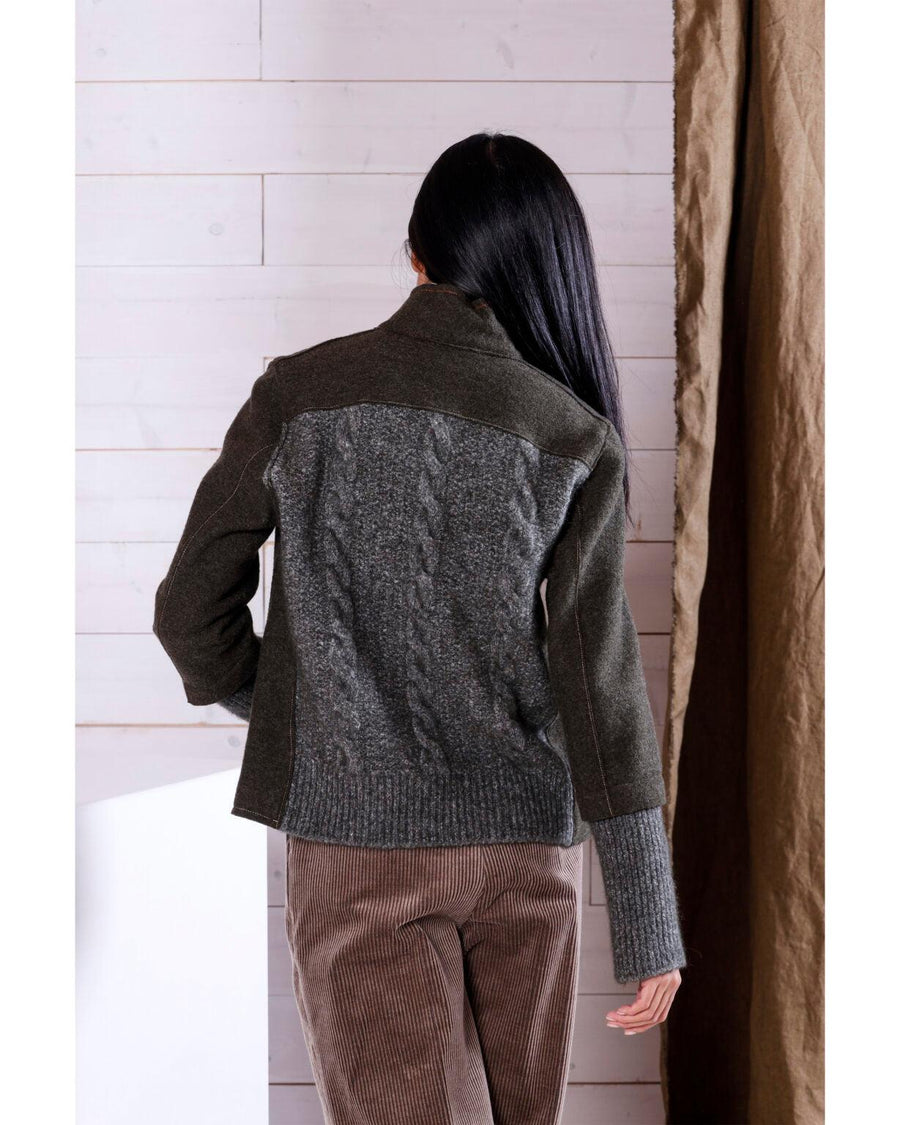 Boiled Wool Jacket with Back Cable Knit - Natyoural