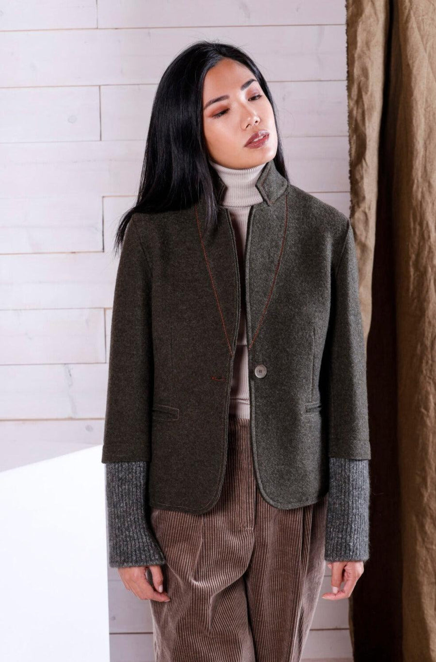 Boiled Wool Jacket with Back Cable Knit - Natyoural
