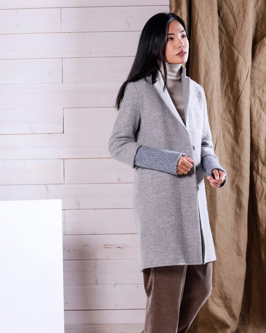 Double breasted coat with knit merino wool sleeves - Natyoural